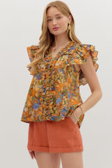 Ciara Floral Ruffle Sleeve Top