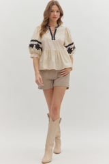 Louise Embroidered Peplum Top