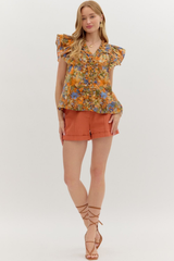 Ciara Floral Ruffle Sleeve Top