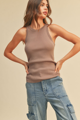 Bella Ribbed Tank Top in Gray Mocha
