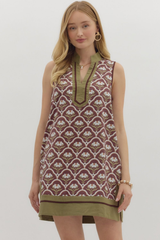 Eloise Geo Print Mini Dress in Brown