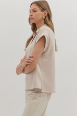 Maeve Scube Short Sleeve Top in Oatmeal