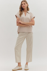 Maeve Scube Short Sleeve Top in Oatmeal