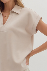 Maeve Scube Short Sleeve Top in Oatmeal