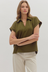 Maeva Scuba Short Sleeve Top in Olive