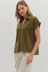 Maeva Scuba Short Sleeve Top in Olive