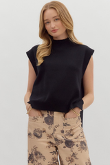 Cleo Sleeveless Mock Neck Sweater in Black
