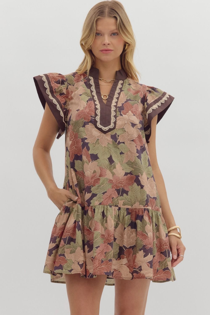 Amy Floral Ruffle Sleeve Mini Dress  Julie's Clothing