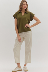 Maeva Scuba Short Sleeve Top in Olive