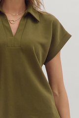 Maeva Scuba Short Sleeve Top in Olive