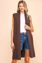 Rena open cardigan vest in brown