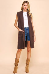 Rena open cardigan vest in brown