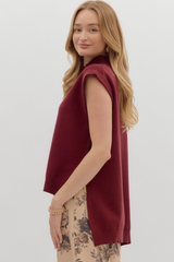 Cleo Sleeveless Mock Neck Sweater in Burgandy