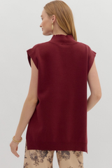 Cleo Sleeveless Mock Neck Sweater in Burgandy