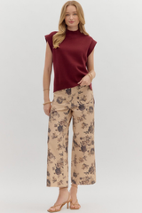 Cleo Sleeveless Mock Neck Sweater in Burgandy