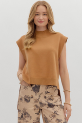 Cleo Sleeveless Mock Neck Sweater in Camel