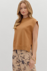 Cleo Sleeveless Mock Neck Sweater in Camel