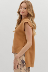 Cleo Sleeveless Mock Neck Sweater in Camel