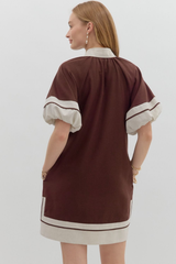 Aster Puff Sleeve Mini Dress in Chocolate