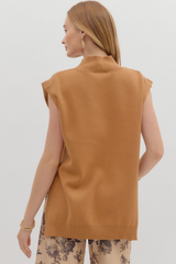 Cleo Sleeveless Mock Neck Sweater in Camel