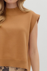 Cleo Sleeveless Mock Neck Sweater in Camel