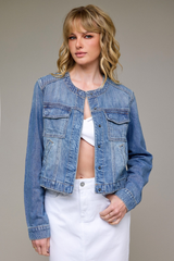 Elle Collarless Denim Jacket