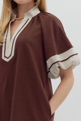 Aster Puff Sleeve Mini Dress in Chocolate