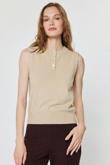 Maren sleeveless henley knit top in tan