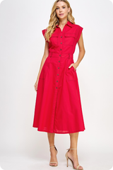 Lucille Linen Button Front Midi Dress