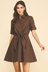 Evelyn tie front mini dress in brown