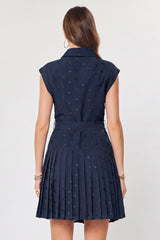 Holland dot pleated mini dress