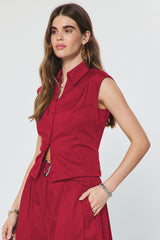Arden button down top in red