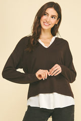 Olivia combo sweater in chocolate
