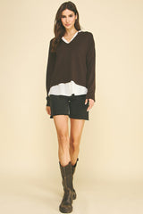 Olivia combo sweater in chocolate