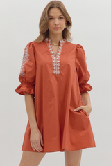 Claire Crochet Trim Mini Dress in Rust