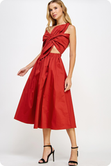 Chloe Bow Front Midi Dress in Brick
