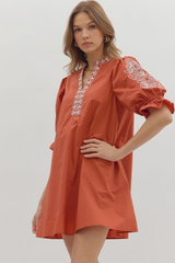 Claire Crochet Trim Mini Dress in Rust