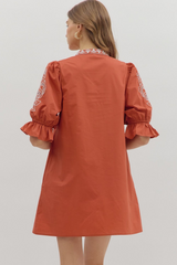 Claire Crochet Trim Mini Dress in Rust