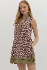 Eloise Geo Print Mini Dress in Brown