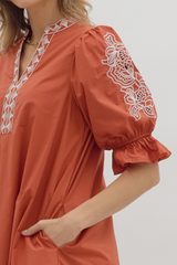 Claire Crochet Trim Mini Dress in Rust