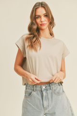 Jade Cap Sleeve T Shirt in Stone