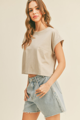Jade Cap Sleeve T Shirt in Stone