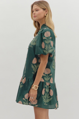 Margot Floral Babydoll Dress in Hunter Green