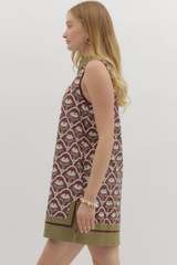 Eloise Geo Print Mini Dress in Brown