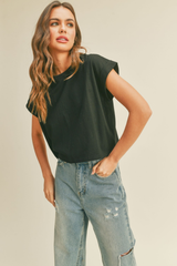 Jade Cap Sleeve T Shirt in Black