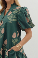 Margot Floral Babydoll Dress in Hunter Green