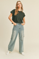 Jade Cap Sleeve T Shirt in Black