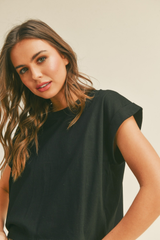 Jade Cap Sleeve T Shirt in Black