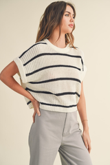 Maggie Stripe Cap Sleeve Sweater in Black Stripe