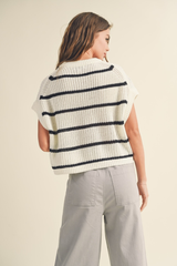 Maggie Stripe Cap Sleeve Sweater in Black Stripe